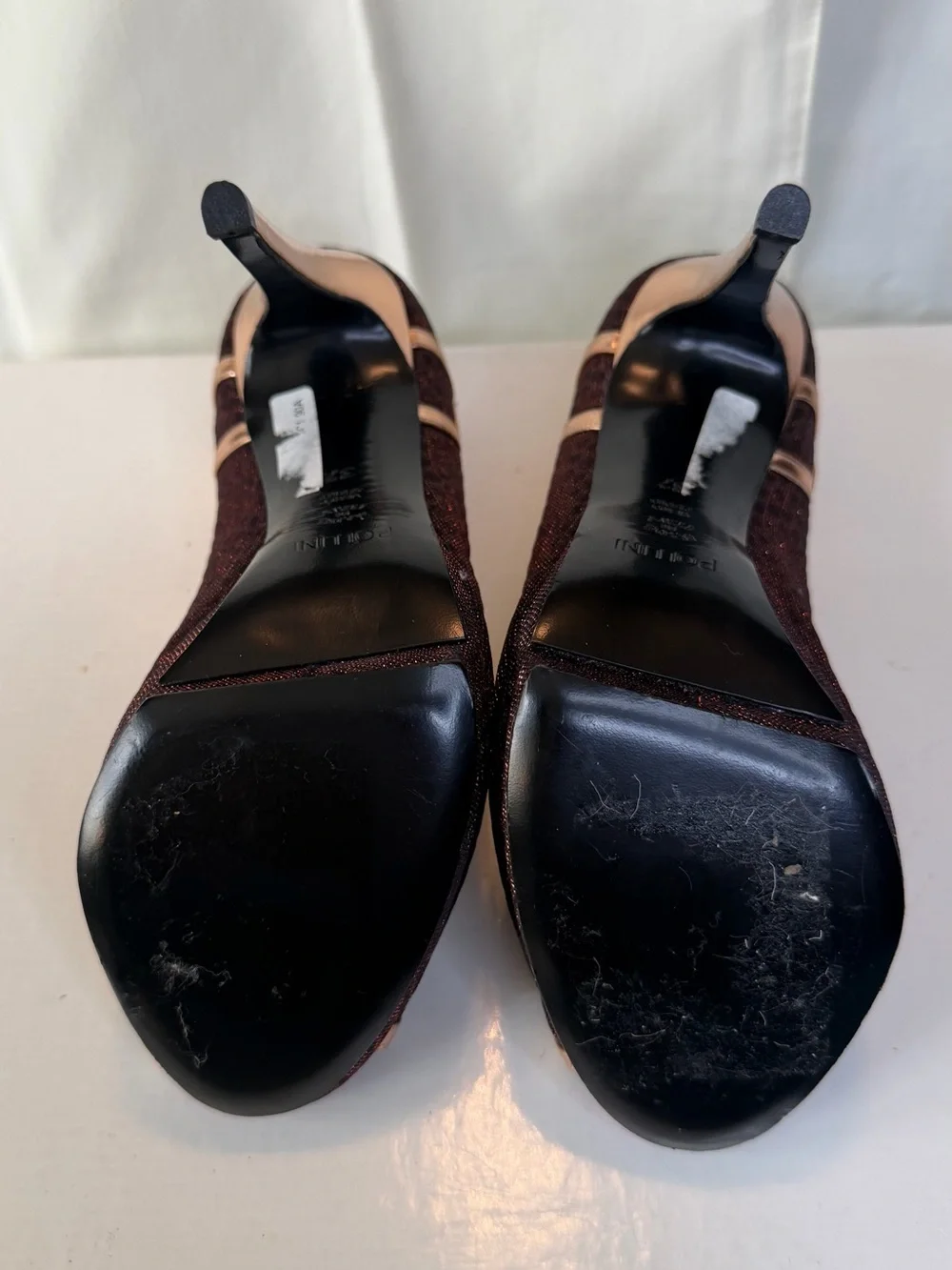 Pollini Brown Pumps with Rose Gold Trim and Purple Insole